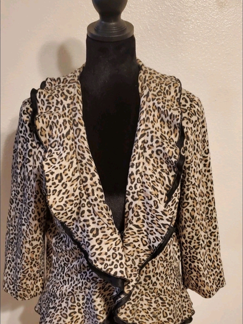 Preswick & Moore Leopard Print Ruffle Blazer Jacket Women’s Petite Large PL